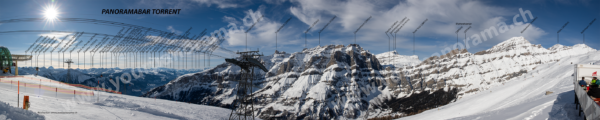 Labelled panorama from the panoramabar, Torrent above Leukerbad taken in Winter.